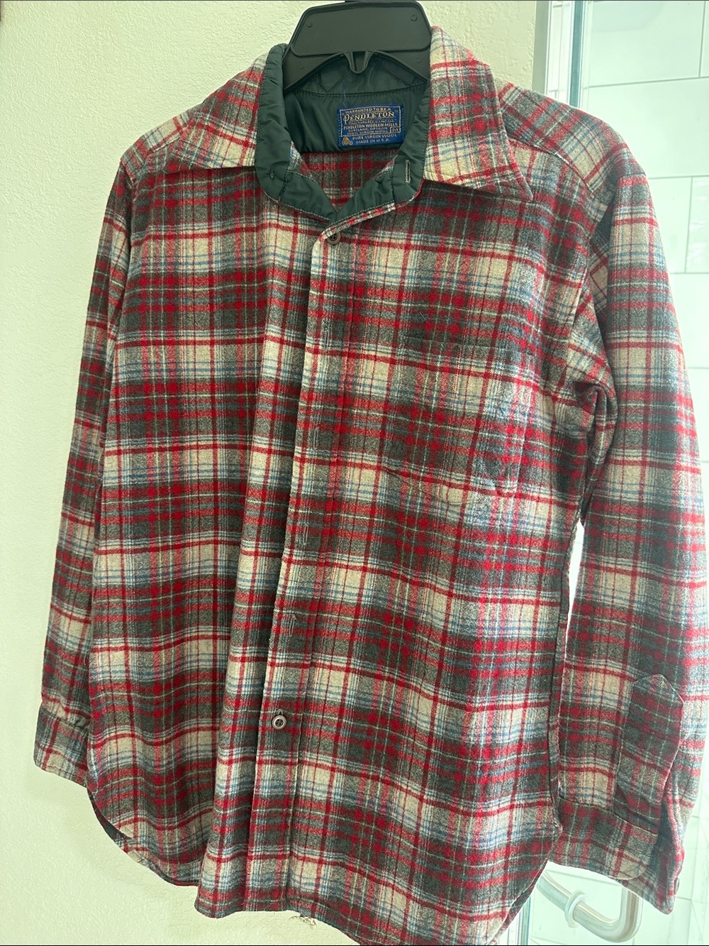 Pendleton Red and Gray Plaid Wool Button-Front Shirt Jacket